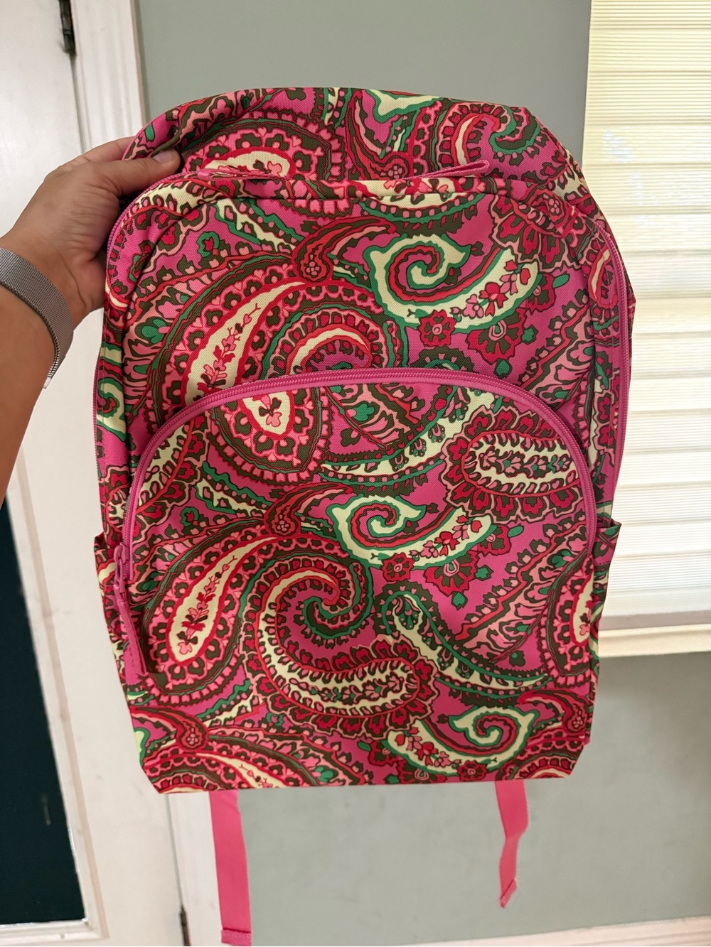 Vera Bradley Pink Paisley Print Backpack with Green Accents